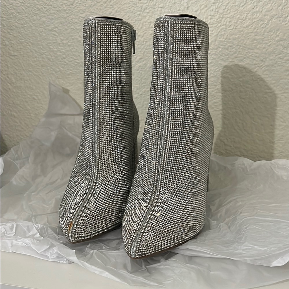 INC International Concepts Silver Heeled Boots with Block Heel